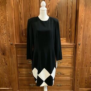 NWT Liz Claiborne black white harlequin dress 12